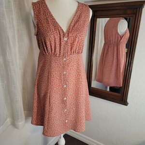 Bebop Terracotta Floral Mini Dress M Button Front Cottagecore Fit Flare